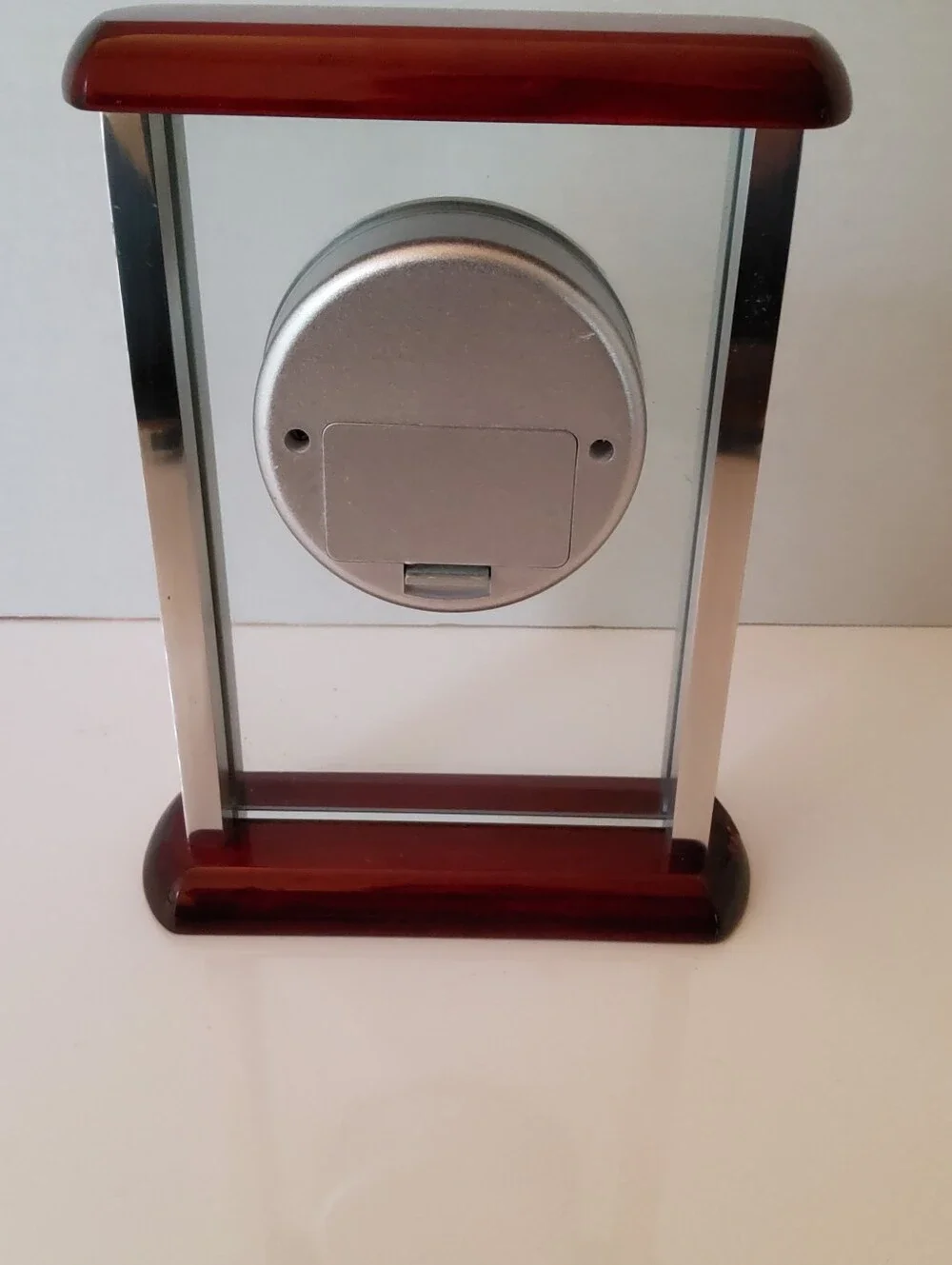 Danbury Red Wood and Silver Glass Mantel Clock